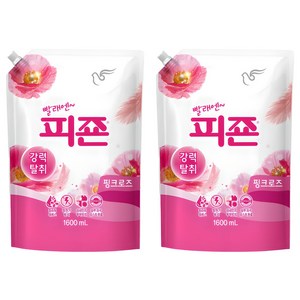 피죤 강력탈취 레귤러 섬유유연제 핑크로즈 리필, 1.6L, 2개