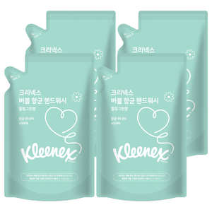 크리넥스 버블 항균 핸드워시 힐링그린향 리필, 450ml, 4개