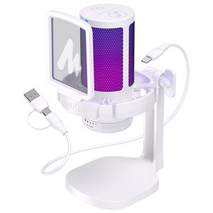 마오노 원터치 노이즈캔슬링 USB 콘덴서 방송용 녹음용 게이밍 마이크, 화이트, DGM20, 화이트