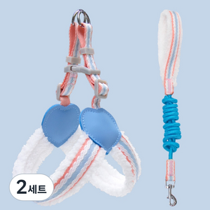 요런개 반려동물 보들보들 하네스 + 리드줄 세트, 02블루, 2세트