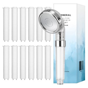 해피달링 미네랄 4단 필터 샤워기 헤드 + 필터 12p 세트, 1개, 화이트