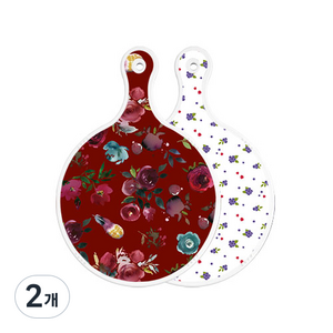 로엠디자인 양면 원형 서빙 도마 자주색플라워아트웍, 블루베리, 2개