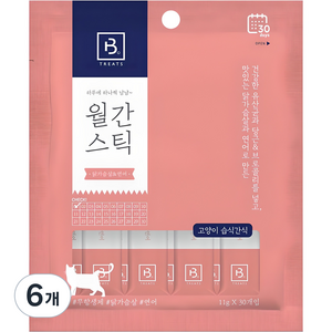 브리더랩 고양이 월간스틱 짜먹는 간식 30개입, 혼합맛(닭가슴살/연어), 330g, 6개
