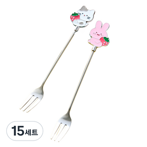 버터 딸기피크닉 밀크캣 스크래빗 티포크 2종 세트, 화이트, 핑크, 15세트