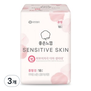 좋은느낌 센서티브 스킨 생리대 날개형, 중형, 18개입, 3개