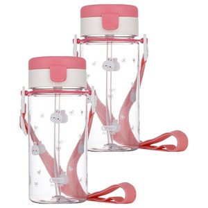 에디슨 유아용 프렌즈 흘림방지 에코젠 빨대컵, 350ml, 2개, 흰토끼래니