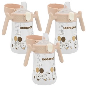 순수아 유아용 추달린 원터치 스파우트컵, 240ml, 3개, 베이지