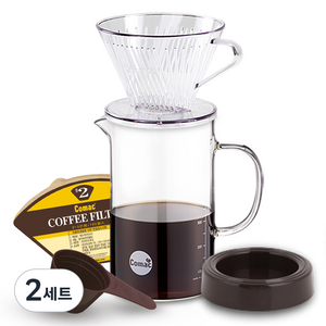 코맥 유리비이커 에코젠 드립세트, 600ml, 2세트, 커피서버 1개/ 플라스틱드리퍼(2~5인용) 1개/ 받침대 1개/ 여과지 (2~5인용, 100매) 1개/ 계량스푼 1개