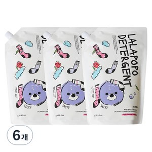 케이맘 랄라포포 유아용 세탁세제 프레시모닝향 리필, 6개, 1.3L
