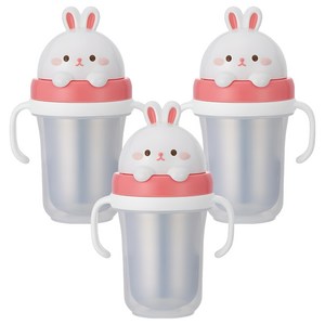 에디슨 프렌즈 흘림방지 이중 스텐 빨대컵2, 300ml, 3개, 흰토끼래니