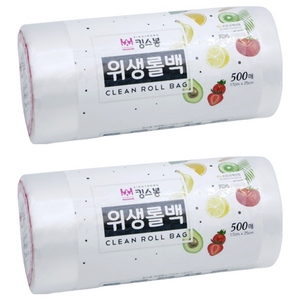 킹스봉 대용량 일회용 비닐 위생롤백 17 x 25 cm, 500개입, 2개