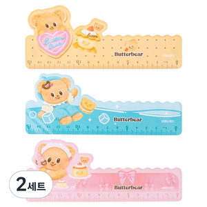 델리 버터베어 캐릭터 휴대용 휘어지는 눈금자 15cm 3종 세트, 옐로우, 블루, 핑크, 2세트