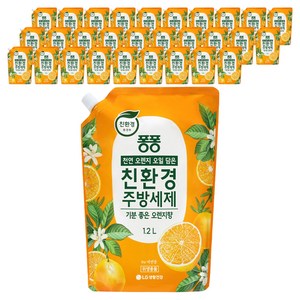 퐁퐁 오렌지 오일 담은 친환경 주방세제 기분 좋은 오렌지향 리필, 1.2L, 40개