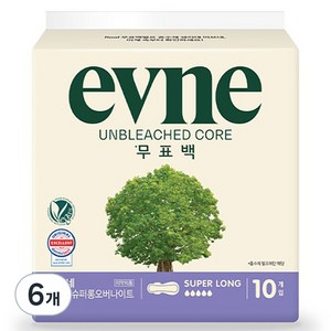 이브네 무표백 코어 슈퍼롱 생리대 날개형, 오버나이트 이상, 10개입, 6세트