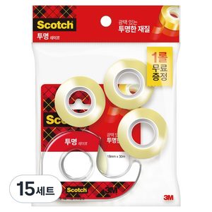 스카치 테이프 디스펜서 581D 18mm x 15mm 1개 + 550리필 18mm x 30mm 3개, 투명, 15세트