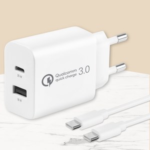 모잇 25W 2포트 PD 3.0 PPS 초고속충전기 + CtoC 케이블 1.3m, 화이트, 1개