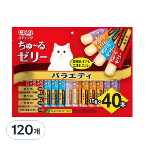 챠오츄르 고양이 스틱 짜먹는 간식, 참치 + 가다랑어 + 닭가슴살 + 혼합맛(닭가슴살/게), 15g, 120개