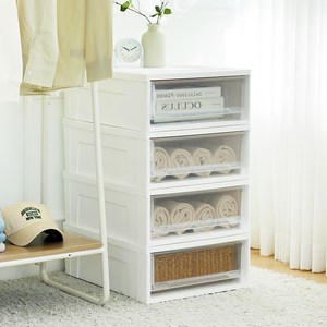 코멧 국내생산 폭 넓은 클리어 시스템 수납장 슬림서랍, 화이트, 4개