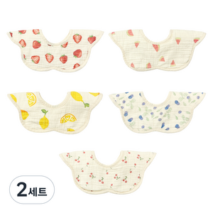 린다베베 6중 방수 거즈 턱받이 세트 C, 딸기 + 수박 + 레몬 + 블루베리 + 체리, 5개입, 2세트