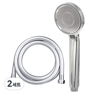 대림바스 1기능 수압상승 샤워헤드 + PVC 샤워호스 2m 세트, 2개, 크롬 + 실버