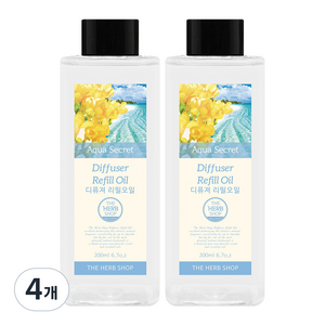 더허브샵 디퓨저 리필오일, 아쿠아시크릿, 200ml, 4개