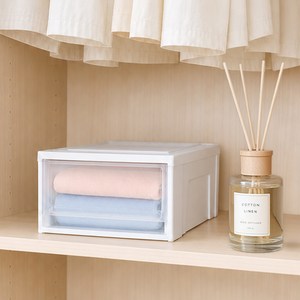 아이리스 국내생산 시스템 수납함 슬라이딩 서랍장 BC-370, 클리어 + 화이트, 1개
