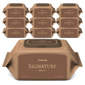 베베숲 시그니처 브라운 에코 유아물티슈 캡형, 65g, 70매, 10개