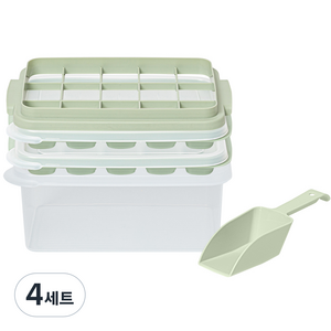 이지앤프리 아이스쏙 푸쉬 15구 얼음트레이 2p + 얼음보관통 + 탈착트레이 + 스쿱 세트, 그린(얼음트레이, 탈착트레이, 얼음스쿱), 투명(얼음보관통), 4세트