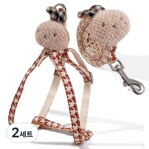씨툰 반려동물 더블 레빗 가슴줄세트 S GH79_RD_1456, 브라운, 2세트