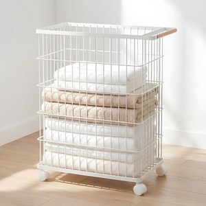 코멧 홈 와이어 핸들 이동식 1단 빨래바구니, 화이트