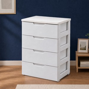 아이리스 금속레일 우드상판 서랍장 HG-554, 4단, 화이트