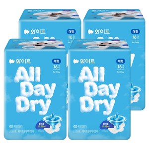 유한킴벌리 화이트 올데이드라이 생리대 날개형, 대형, 16개입, 4개