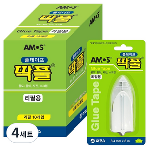 아모스 딱풀 풀테이프 리필 8.4mm x 8m 10p 세트, 1g, 4개