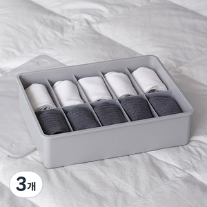 이즈리빙 칸칸칸 속옷 정리함, 그레이 + 반투명뚜껑, 3개
