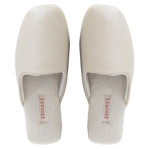 오브메종 고급 가죽 실내화 융털 보온 슬리퍼, Cream white, 1개