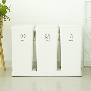 코멧 원터치 바닥연결형 3칸 분리수거함 20L (스티커 포함), 화이트 골드박스 특가