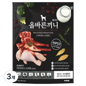 국개대표 올바른끼니 강아지 알파 양 기능성 사료, 뼈/관절강화, 1.2kg, 3개