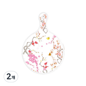 로엠디자인 양면 원형 서빙 도마 보드 로맨틱연지색floral, 도시클립아트, 2개