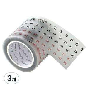 아이코닉 두들 날짜 키스컷 다꾸 테이프, 01 Red, 3개