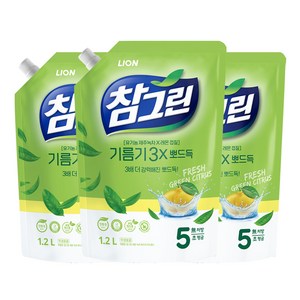 참그린 레몬 녹차 뽀드득 어드밴스 주방세제 리필, 1.2L, 3개 골드박스 특가