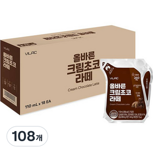비락 유아용 올바른 크림초코 라떼, 110ml, 108개, 초코맛