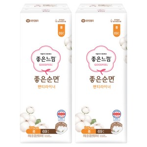 좋은느낌 좋은순면 팬티라이너, 롱, 69개입, 2개