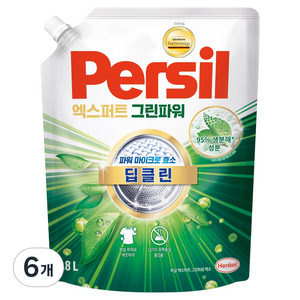 퍼실 겸용 딥클린 엑스퍼트 그린파워 액체세제 리필, 1.8L, 1개입, 6개
