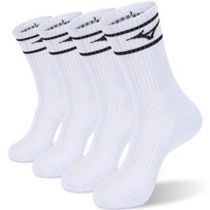 미즈노 라이너 더블 쿠션 크루 스포츠 양말, 화이트, 4개