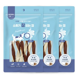 네츄럴랩 소화가 잘되는 껌 강아지 간식, 혼합맛(우유/소고기), 100g, 3개