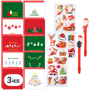 투영디자인 크리스마스 카드 10종 세트 + 산타볼펜 2p + X mas 롱 데코 스티커 2p, 랜덤발송, 3세트