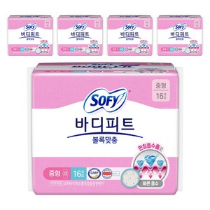바디피트 볼록맞춤 생리대 날개형, 중형, 16개입, 5개