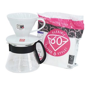 하리오 V60 세라믹 XVD 드립세트 1~2인, 화이트(드리퍼, 여과지), 블랙(커피서버), 1세트, 360ml