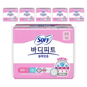 바디피트 볼록맞춤 생리대 날개형, 중형, 16개입, 6개 골드박스 특가