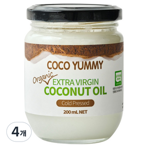 코코야미 유기농 엑스트라버진 코코넛 오일, 200ml, 4개
